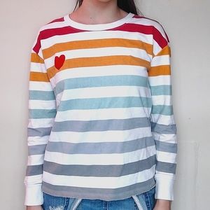 Small Rainbow striped long sleeved shirt heart detail